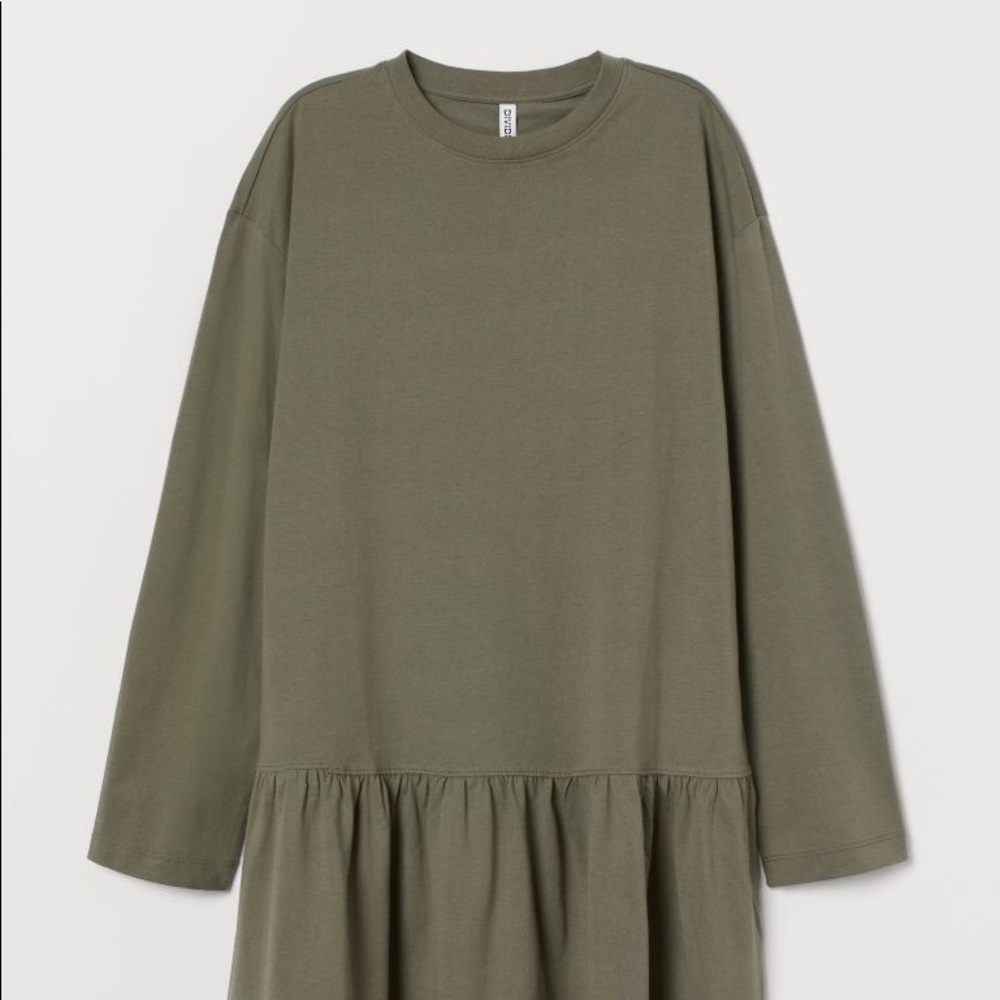 H&M khaki green cotton jersey dress